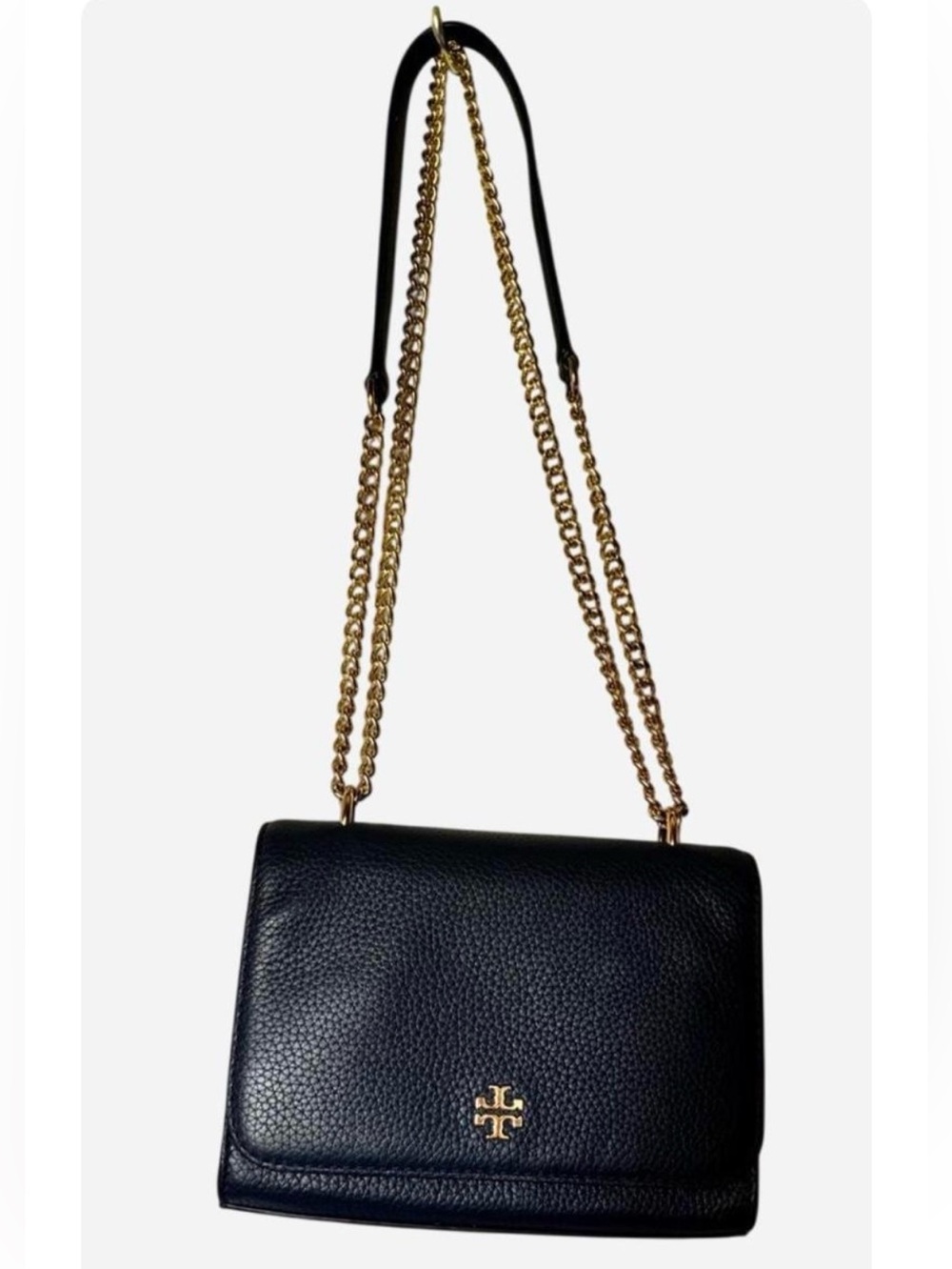 Tory Burch Blue Pebbled Leather Shoulder Bag with Gold Chain